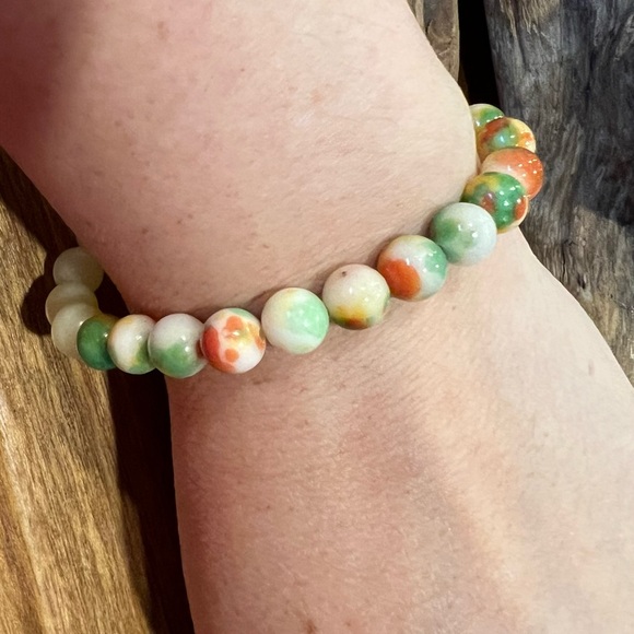 New Lemon Jade & White Jade Bracelet Natural Stone Beaded Stretchy (8mm) - Picture 3 of 6